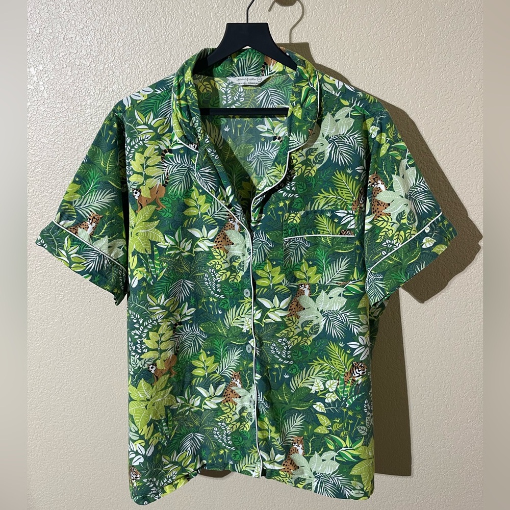 Printfresh Green Tropical-Print Short Pajama Top